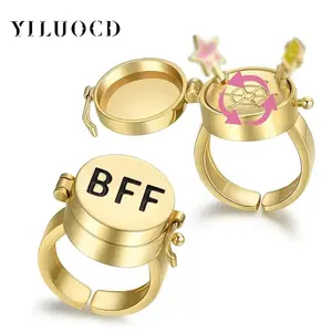 YILUOCD 2 قطعة الذهب اللون سبينر BFF مطابقة خواتم أفضل صديق مفتوحة تدوير الدائري للأبد الصداقة لطيف الكرتون أنيمي مجوهرات
