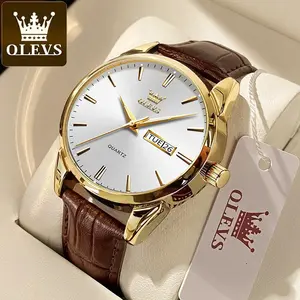 OLEVS ساعة كوارتز كلاسيكية للرجال مقاوم للماء حزام من الجلد التقويم الرياضة رجال الأعمال كوارتز ساعة معصم العلامة التجارية الأعلى 6898