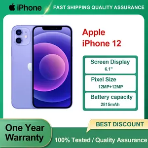 هاتف Apple iPhone 12 الأصلي المستخدم غير مقفول 5G معرف الوجه 6.1 "64/128/256GB ROM كاميرا 12MP الهواتف الذكية Hexa-core IOS NFC