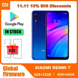 الهواتف المحمولة Xiaomi Redmi 7 الأصلية 4GB 64GB الإصدار العالمي Google Play Android الهاتف الخليوي بصمة الإصبع هدية مجانية