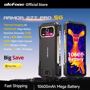 هاتف Ulefone Armor 27T Pro 5G Rugged Phone 10600mAh Android 14 هاتف ذكي 50MP + 64MP كاميرا ليلية 6.78 بوصة 120 هرتز 24GB + 256GB NFC هاتف محمول